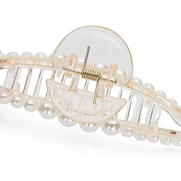 ANNACREATIONS Korean Fashionable Fancy Stylish Large Pearl Hair Claw Clips Long Hair Jaw Clips Clutches Barrettes Hair Accessories For Women's And Girls 1 Count (Pack of 1) White - Image 2